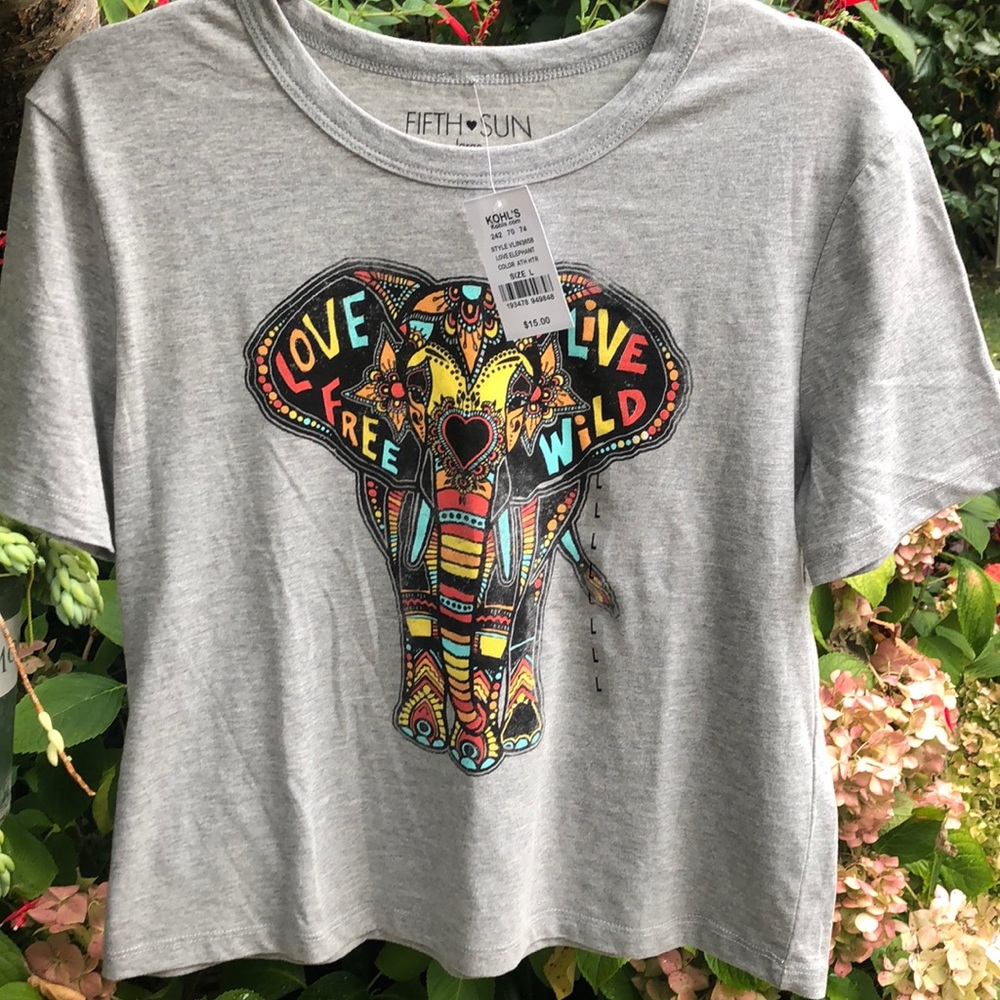 Fifth Sun! NEW! Love elephant screen crop top.